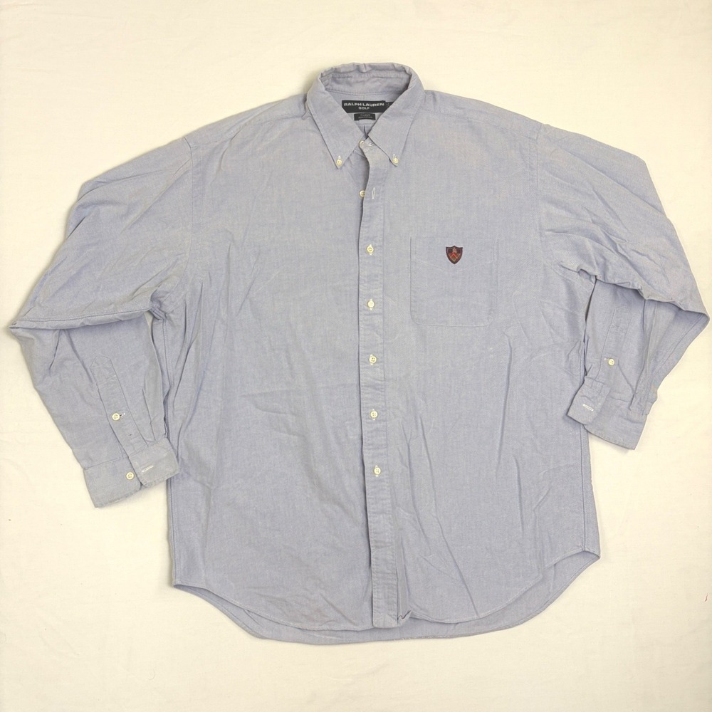 Ralph Lauren Golf Mens XL Tilden Oxford Shirt Blue Long Sleeve Crest Logo Cotton